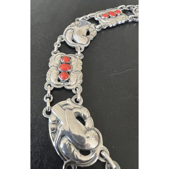 Georg Jensen Denmark Sterling Silver Coral Dove Bird Panel Links Necklace No. 17 - Picture 9 of 10